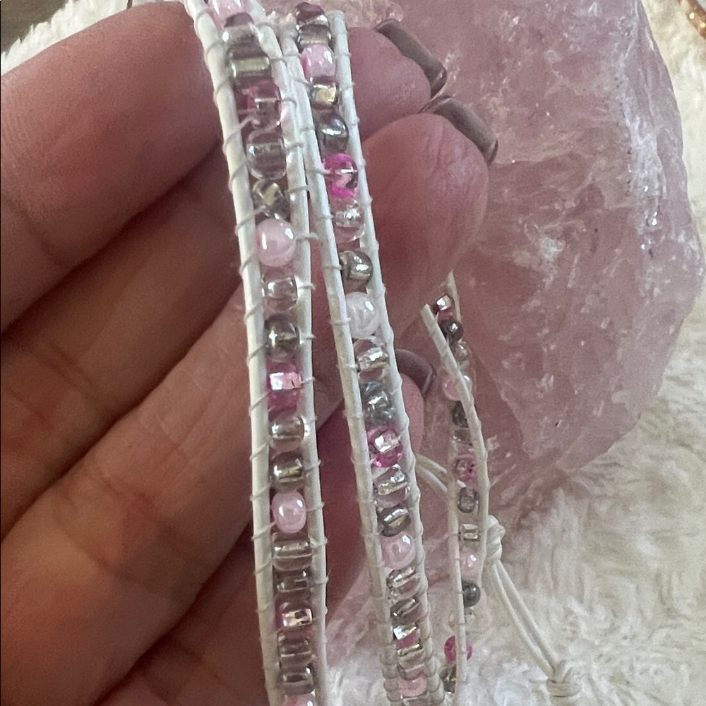 Pink and Silver Beaded Wrap Bracelet - Picture 2 of 3